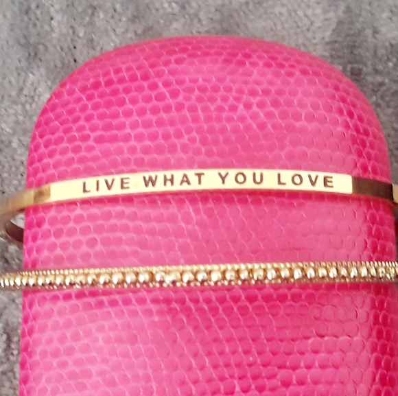 Mantraband Cuff Bracelet Live What You Love + One Beaded Gold Tone Bangle - Picture 11 of 12